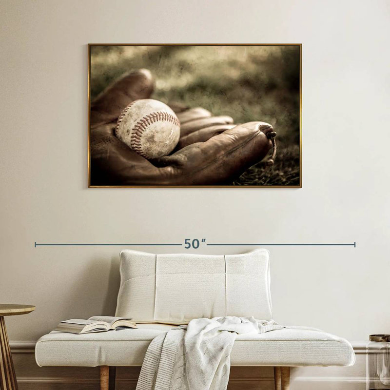 Baseball sur gant, Cadre flottant doré, 40 po x 27 po