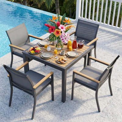 Abshire All Aluminum 5-Piece Outdoor Dining Set, 4-Person Outdoor Table and Chairs with Square HDPS Top, All-Weather Patio Dining Set for Backyard, Deck, Garden