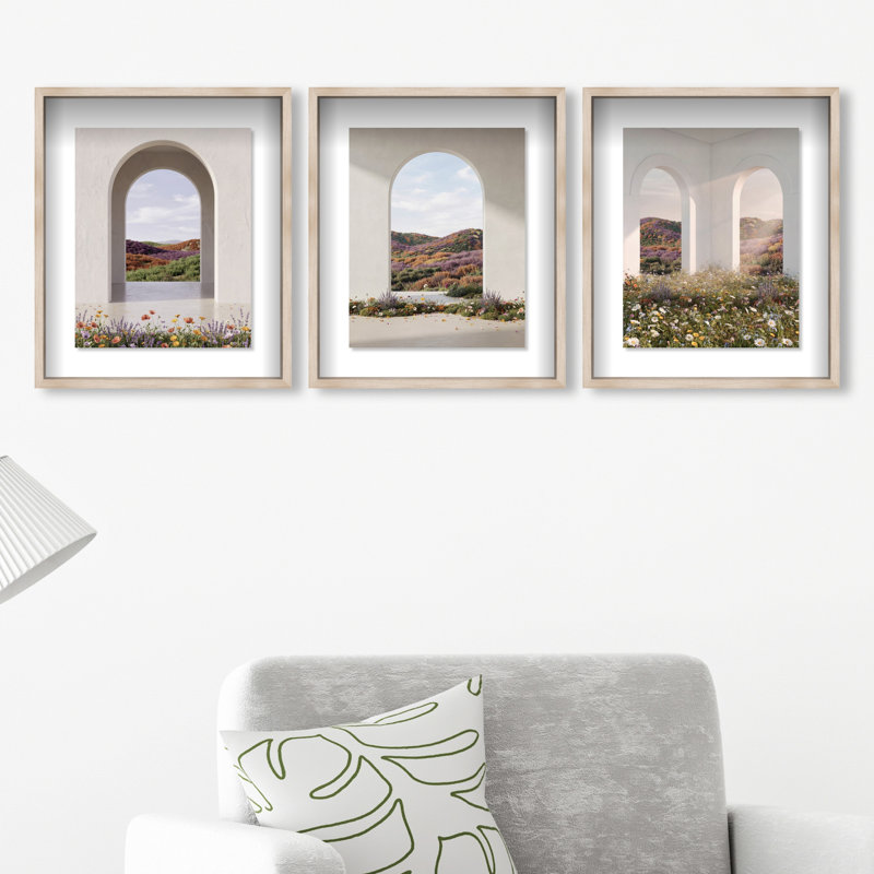 Paradise Arches Set Shadowbox Architecture Print by Oliver Gal, Black Frame, 16 x 20, 31.5"H x 37.5"W, Natural Oak Shadowbox