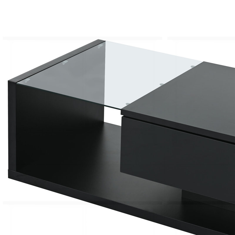 Table basse moderne avec verre trempé, Noir