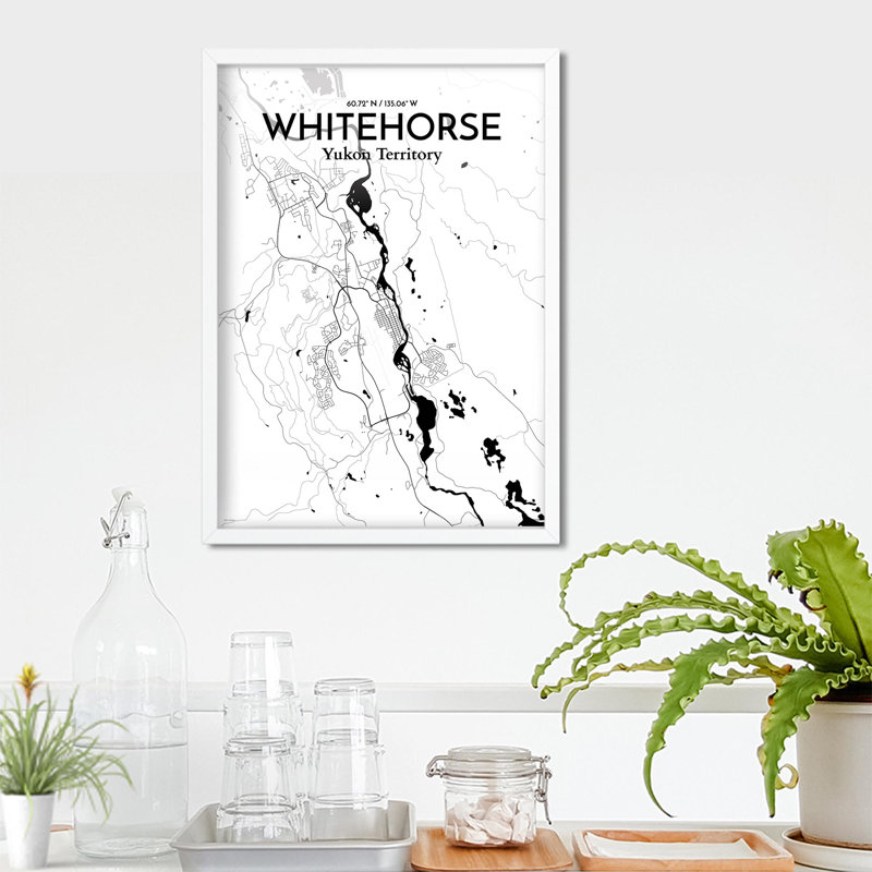 «Whitehorse City Map», impression, Noir et blanc, H 27,6 po x l 19,7 po