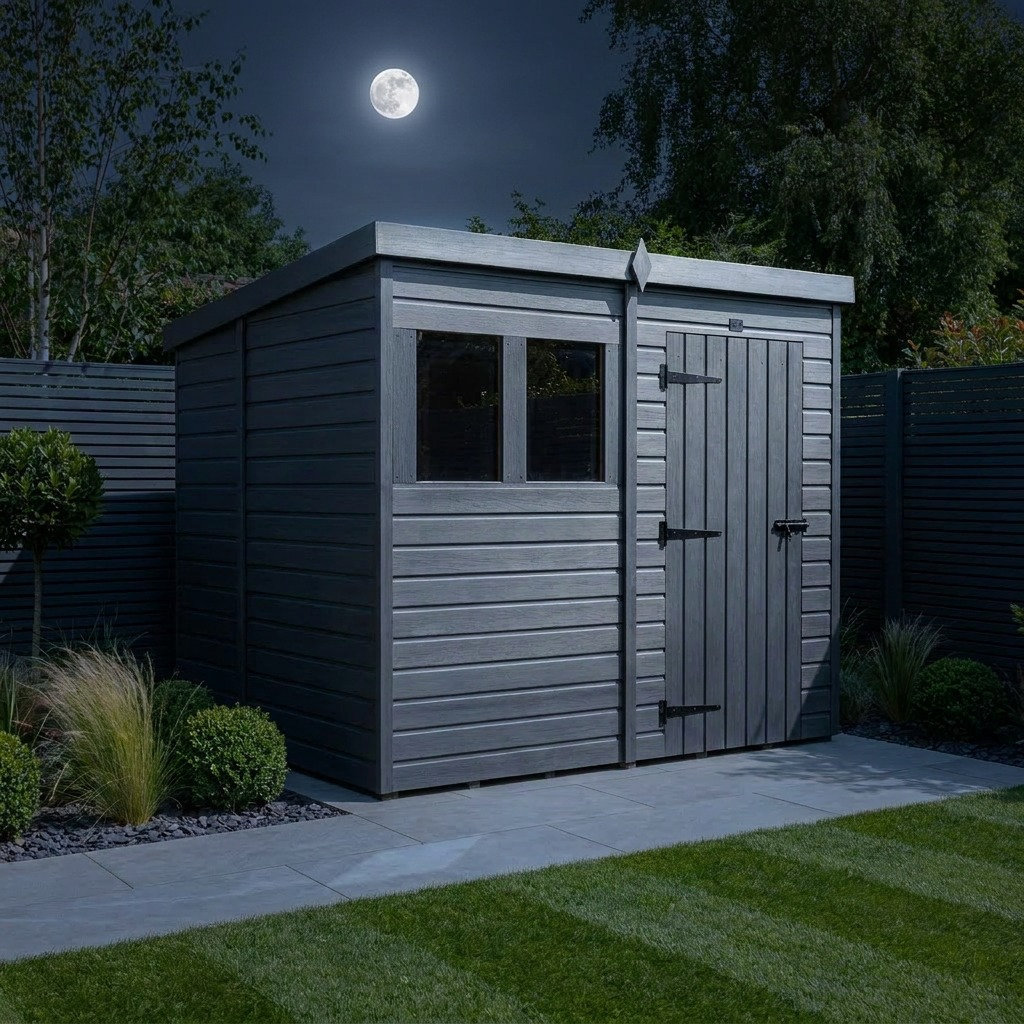 Total Sheds 6ft x 8ft Composite Pent Garden Shed - Single Door - With Windows - EPDM Rubber Roof - UK Manufactured