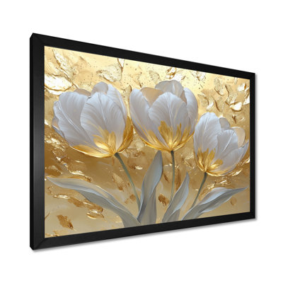 «Mouad Watercolors Goldern Tulips Bouquet of Summer Blooms I», art mural tulipes