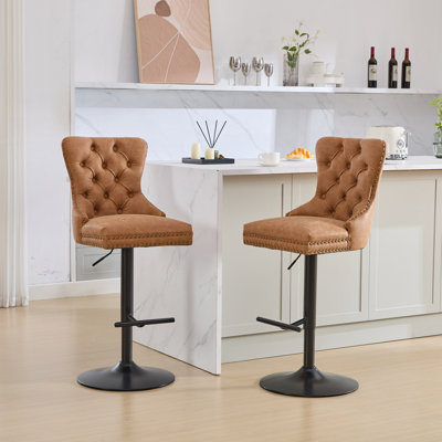 Tabouret de bar pivotant en polyuréthane vieilli et rétro avec hauteur réglable et coussin à ressorts, ensemble de 2