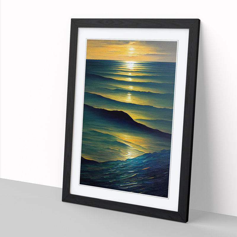 Modern Ocean View Vol.3 - Picture Frame Print, 64cm H x 46cm W x 2cm D, Oak