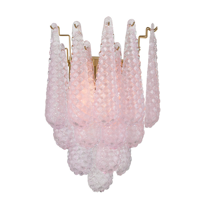 Harrell 2 Light Aged Brass Sconce, Pink
