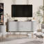 Buffet 70 po avec portes tambour rondes, grand tiroir de rangement, tablettes réglables et pieds en bois massif pour la salle à manger, le salon et le vestibule-1118475457