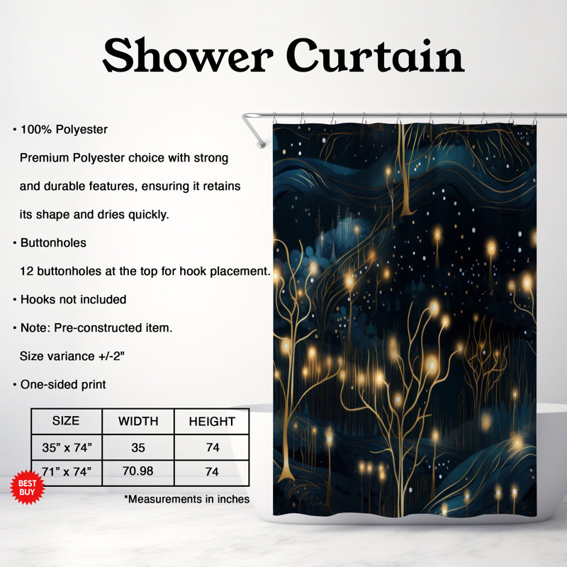 Enchanted Trees - Rideau de douche Premium, H 74 po x l 71 po