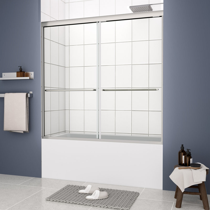 Porte de douche à dérivation, porte coulissante, avec verre trempé de 1/4 po