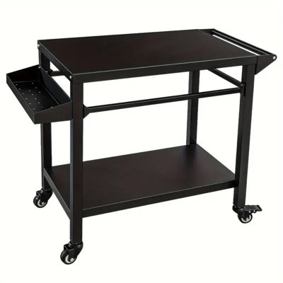Outdoor Grill Cart, Pizza Oven Stand Table With Wheels, Heavy Duty Movable Kitchen Cooking Prep Table BBQ Cart For Outside Patio, Backyard, Camping And Parties