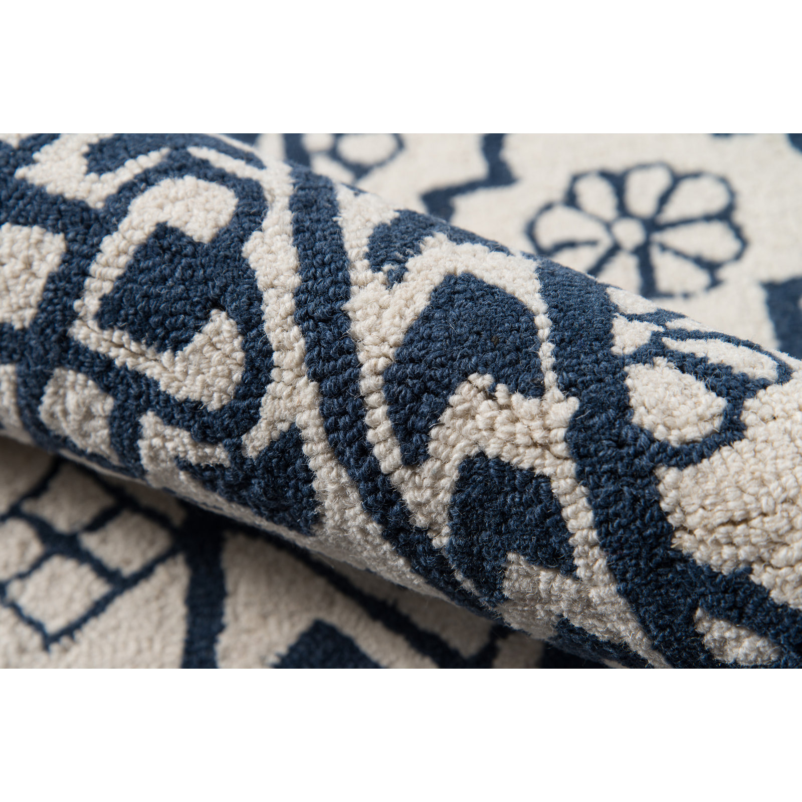 Agathe Blue White Hand-Tufted Wool Floral Rug, Runner 2'3" x 8'