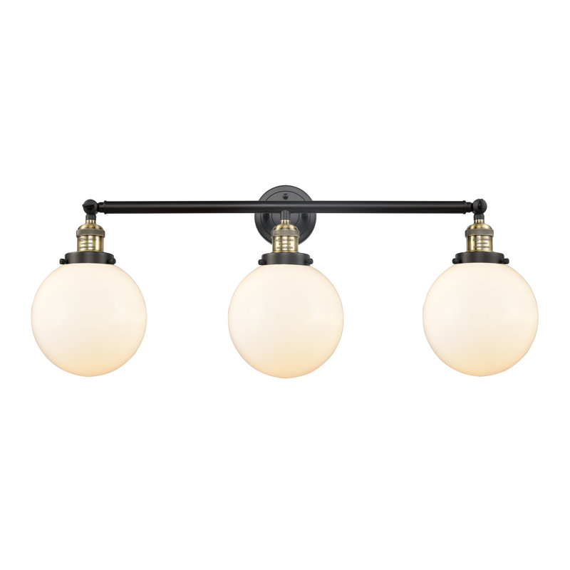 Éclairage pour meuble-lavabo en laiton antique à 3 lumières Lorri, Blanc mat, Incandescente, Laiton antique noir