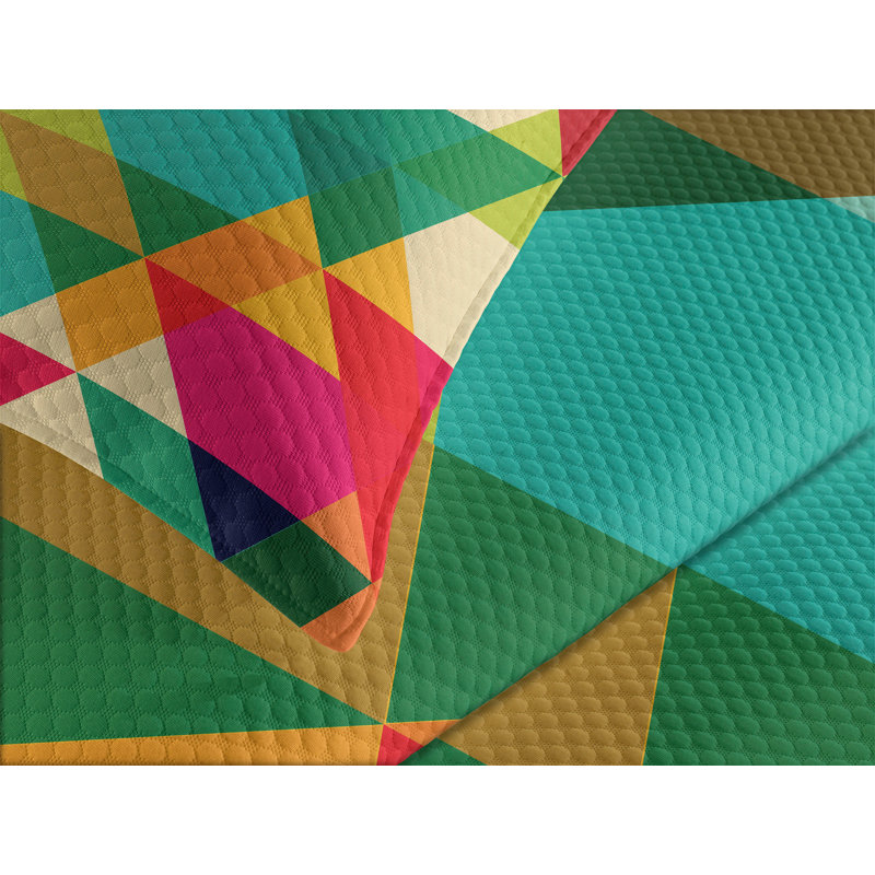 Ambesonne Colorful Bedspread Retro Colors, King Bedspread + 2 Standard Shams