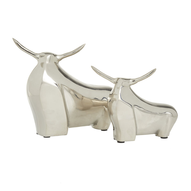 Ensemble de sculpture de taureau en aluminium et métal, Argent
