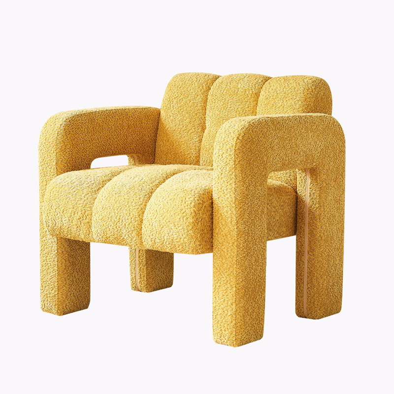 Practical Single Chair, Wide Upholstered Accent Chair, Boucle Yellow