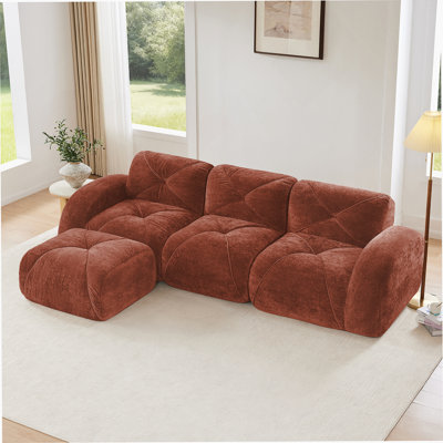 L-Shaped Velvet Sofa With Tufted Design, High-Density Sponge, And Movable Ottoman For Ultimate Living Room Comfort.
