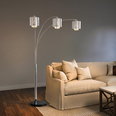 Marilyn 3 Light Arc Floor Lamp - 90", Mylar/Crystal Shades, Rotary Switch, Marble base