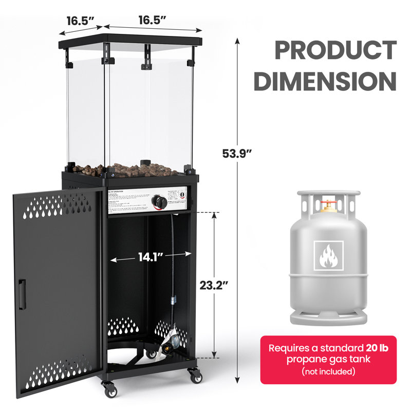 Chauffe-terrasse au propane noir sur roulettes 50000 BTU