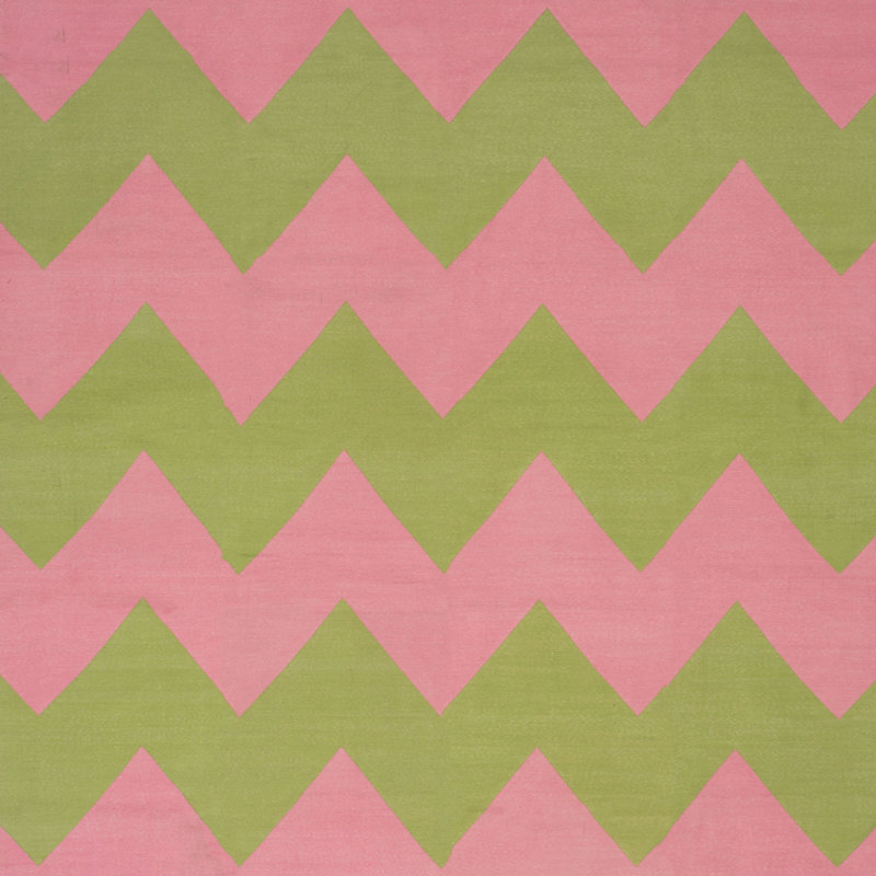 Pink & Green Chevron Dhurrie Cotton Rug - 8'10" x 11'10"