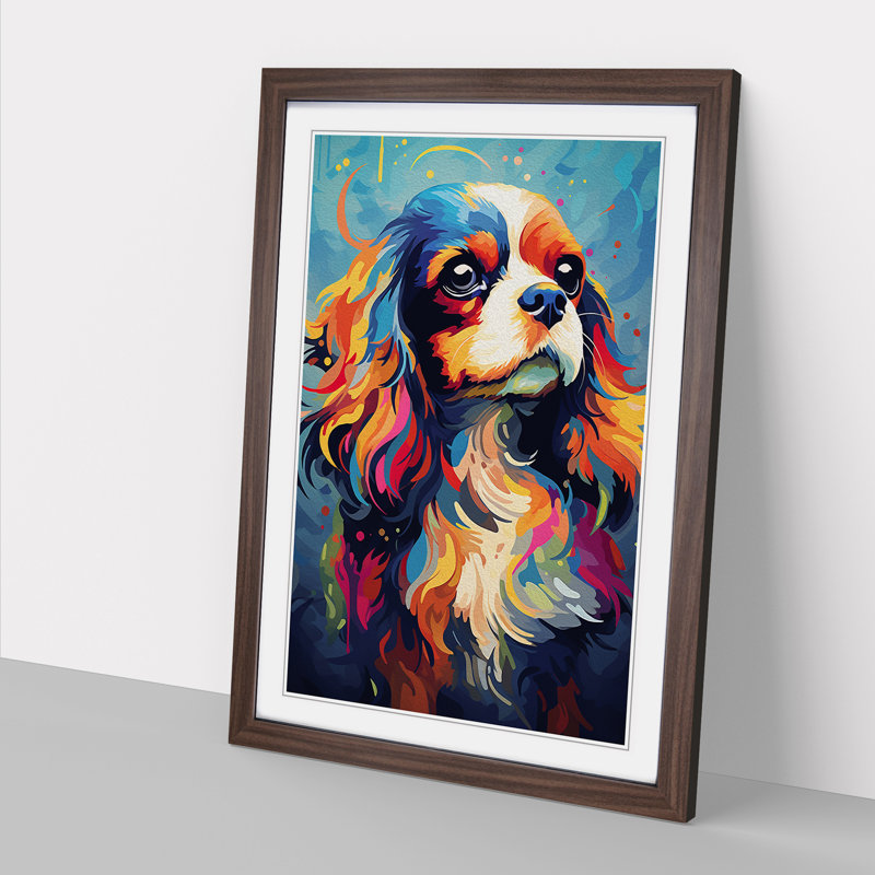 Cavalier King Charles Spaniel Futurism No.3 - Single Picture Frame Print on Wood, 46cm H x 34cm W x 2cm D, Walnut Framed