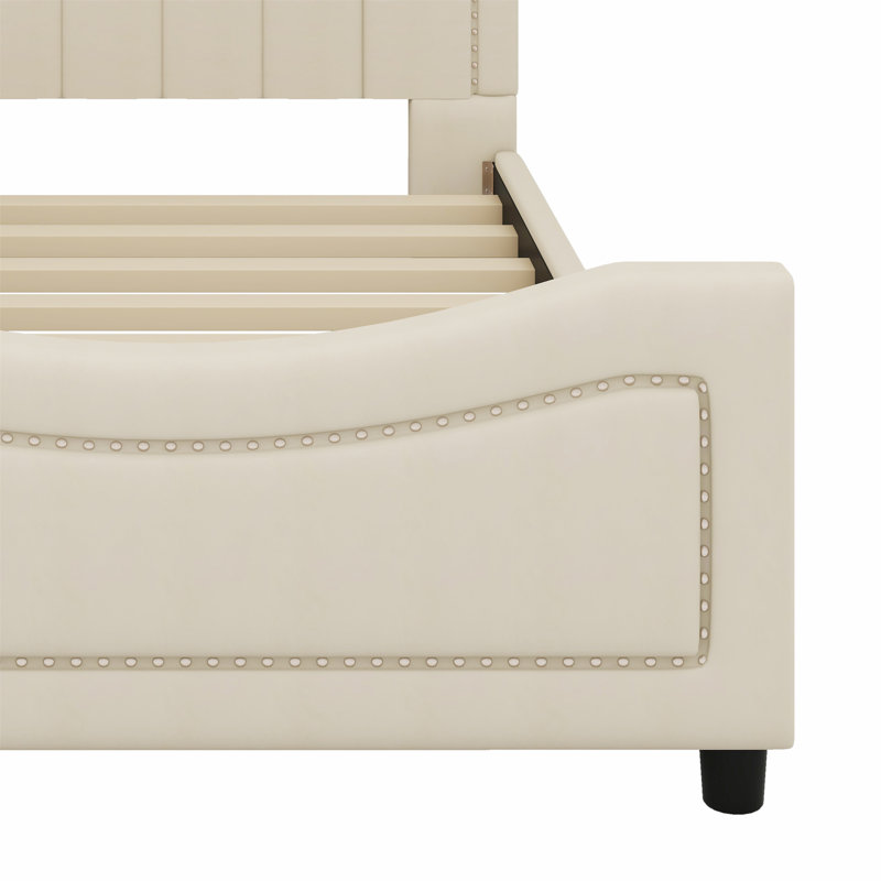 Lit de jour rembourré avec tête de lit à rayures classique, Beige