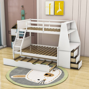 Harriet Bee Falu Kids Twin Over Full Bunk Bed with Trundle with Drawers ...