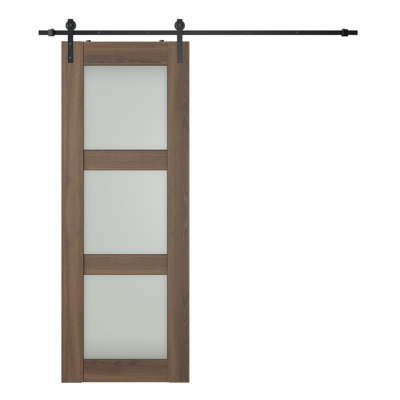 Avon 3 Lite 79.38'' Solid + Manufactured Wood Paneled without Installation Hardware Kit Barn Door