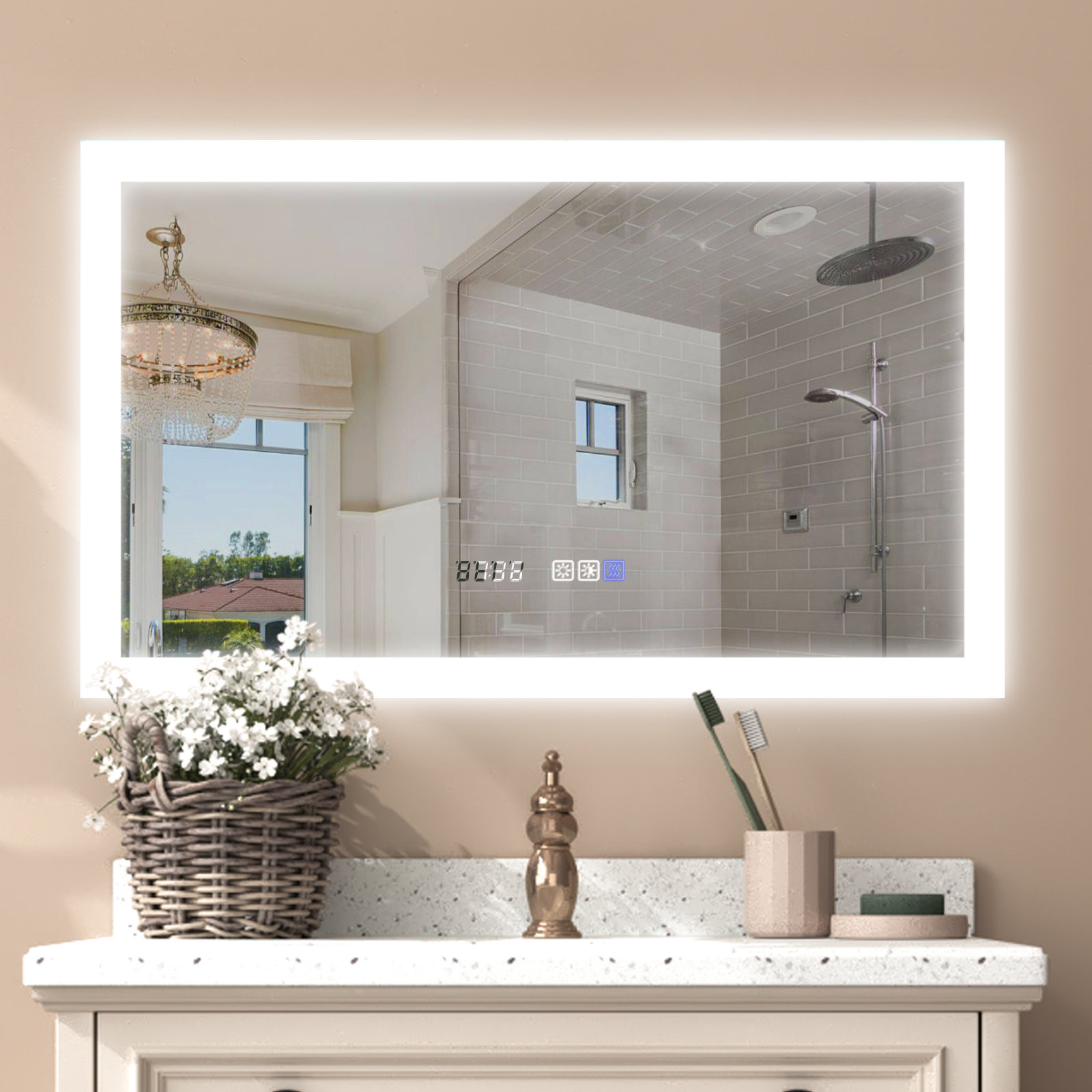 Front-Lighted LED Bathroom Vanity Mirror: 44 x 48 - Rectangular – Mirrors  & Marble