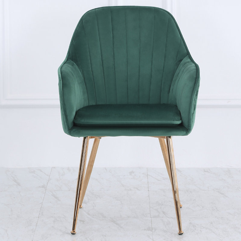 46cm H Velvet Upholstered Upholstered Back Side Chair in Green