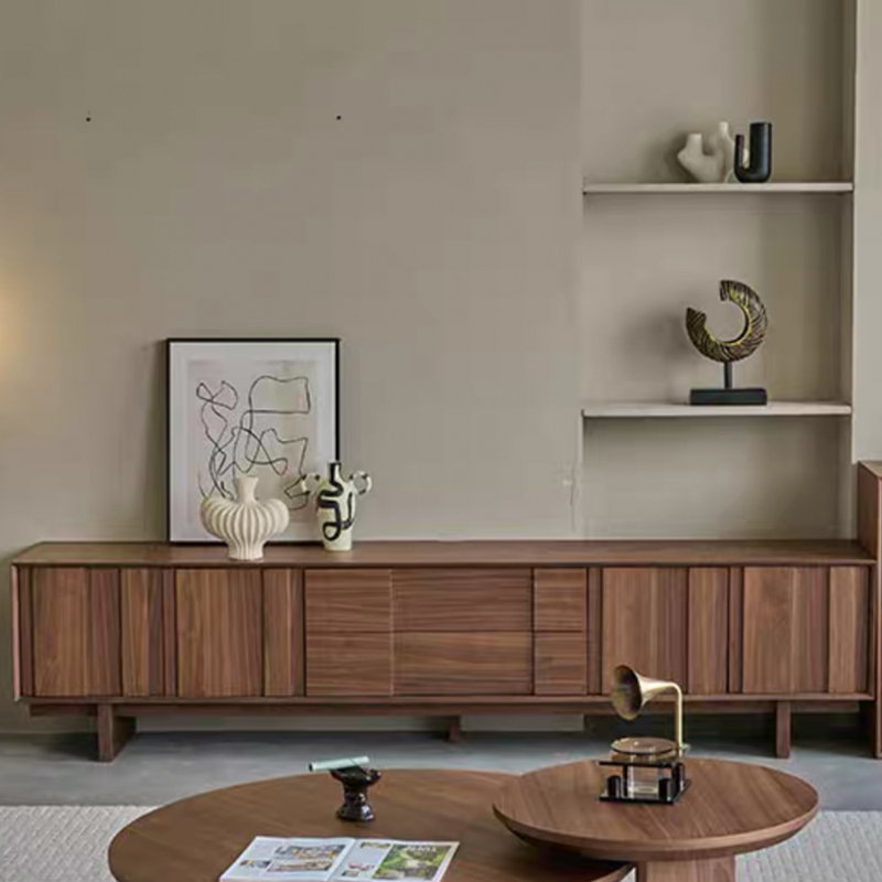 Meuble télé en bois massif multicouches, Noyer, 70.87"