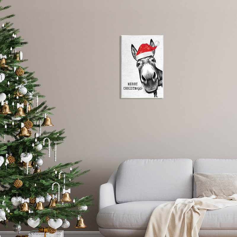 «Merry Christmass Funny Donkey» par Lettré et doublé - impression sans cadre sur panneau de fibres à densité moyenne