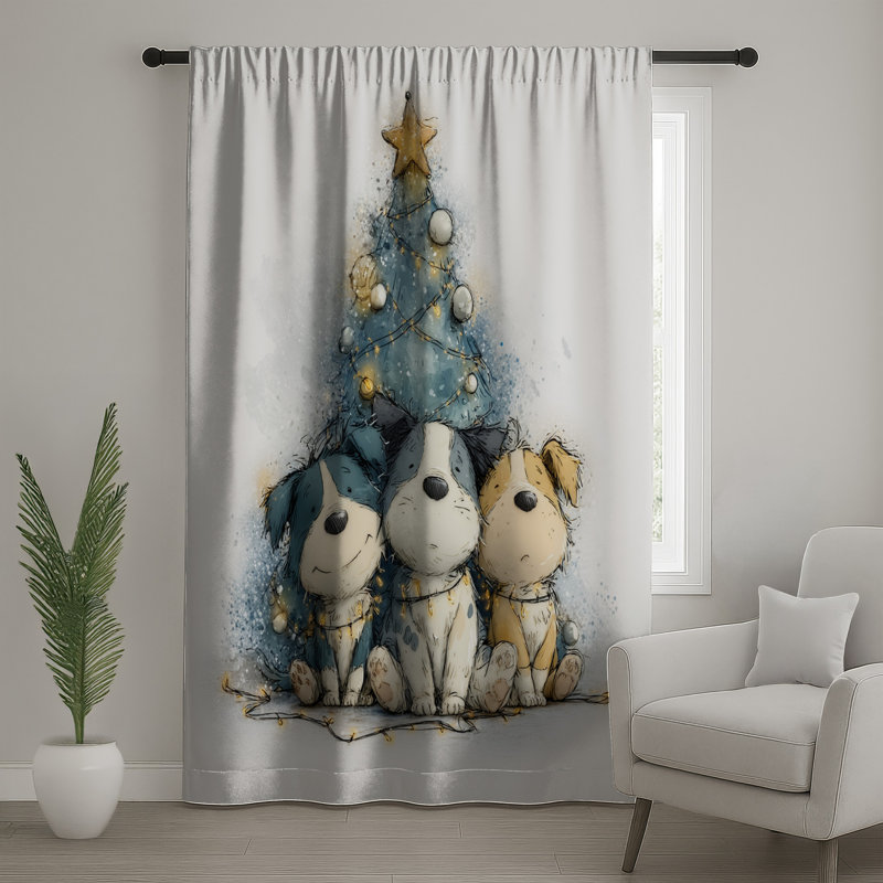 Rideaux de fenêtre arbre de Noël Three Puppies, 50 po x 92 po - 1 panneau, Transparent