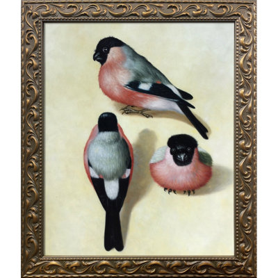 Trois bouvreuils, reproduction d'art encadrée