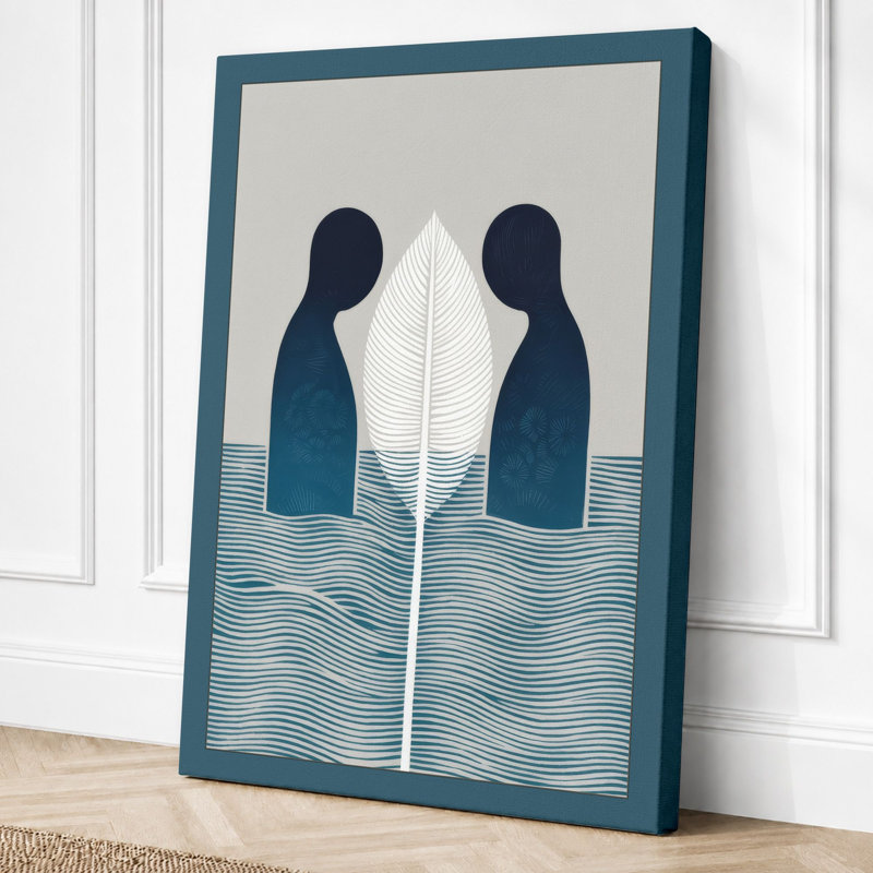 Mirrored Souls Minimalist Canvas Art Print, 30x20 - 76.2 x 50.8 cm, Teal Border