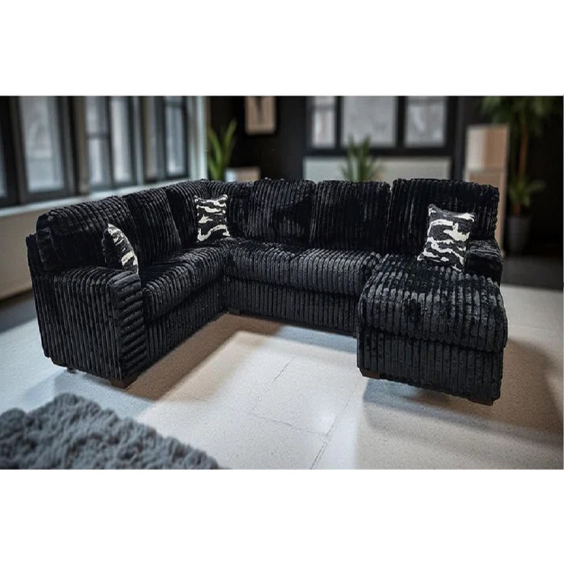 Grand canapé modulaire Corsham en tissu épais à rayures noires, Velours côtelé noir