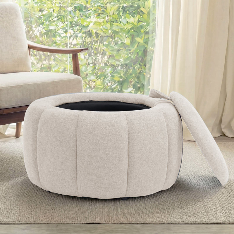 27.5'' Upholstered Round Storage Ottoman,  Chenille - Oatmeal