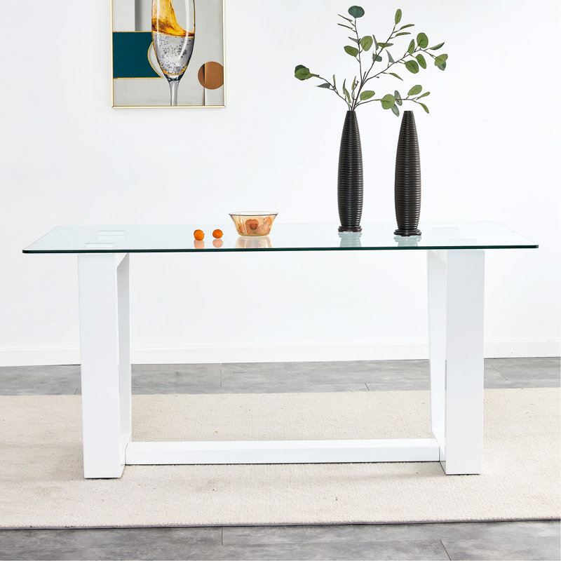 Ayanne Glass Top Dining Table, White