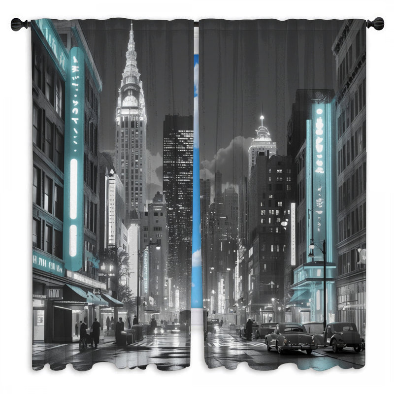 Rideaux de fenêtre Cityscape Neon Lights, 20 po x 60 po - 2 panneaux, Obscurcissement de chambre