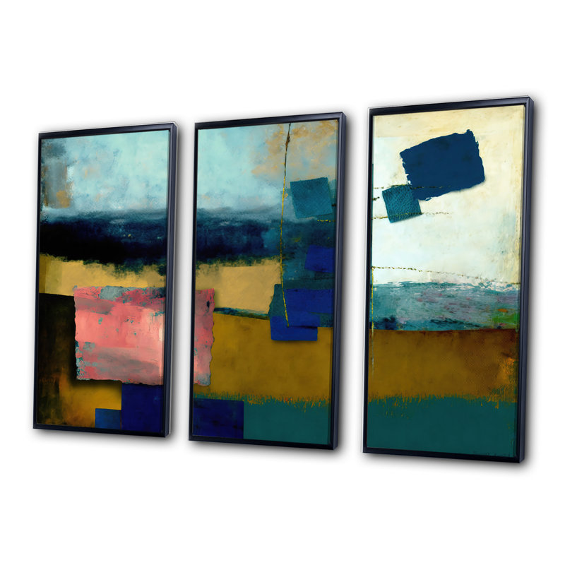 «Blue Sky Colorfields III», reproduction sur toile 3 pièces, Toile encadrée noire, H 28 po x l 36 po x P 1 po