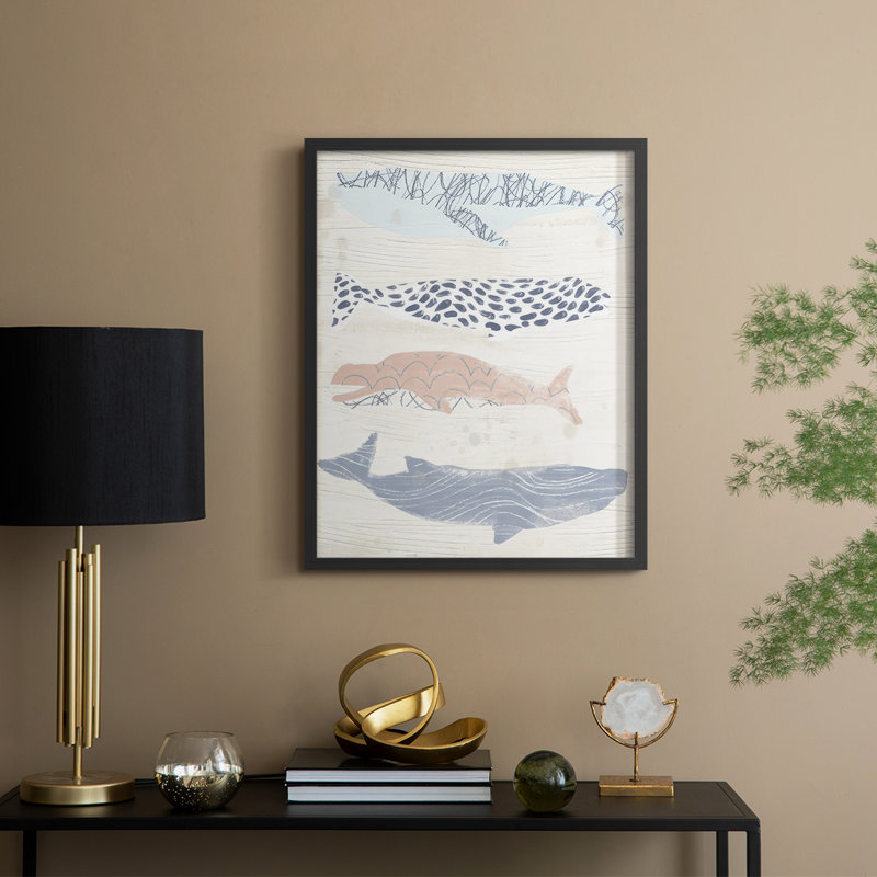 Reproduction encadrée à motif de baleine I - bois massif, Noir, noir, noir, noir, H 30 po x l 24 po
