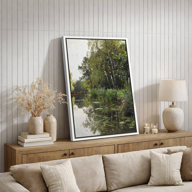 Misty Lakeside, H 24 po x l 16 po x P 1,5 po, Cadre flottant blanc