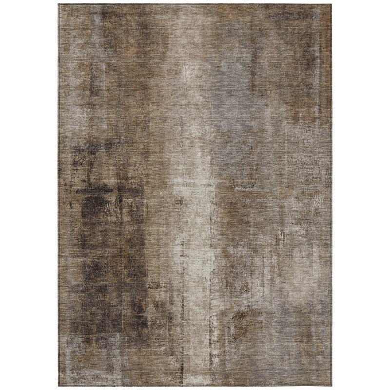 Machine Washable Indoor/Outdoor Xhevrie Brown Rug, Rectangle 3' x 5'