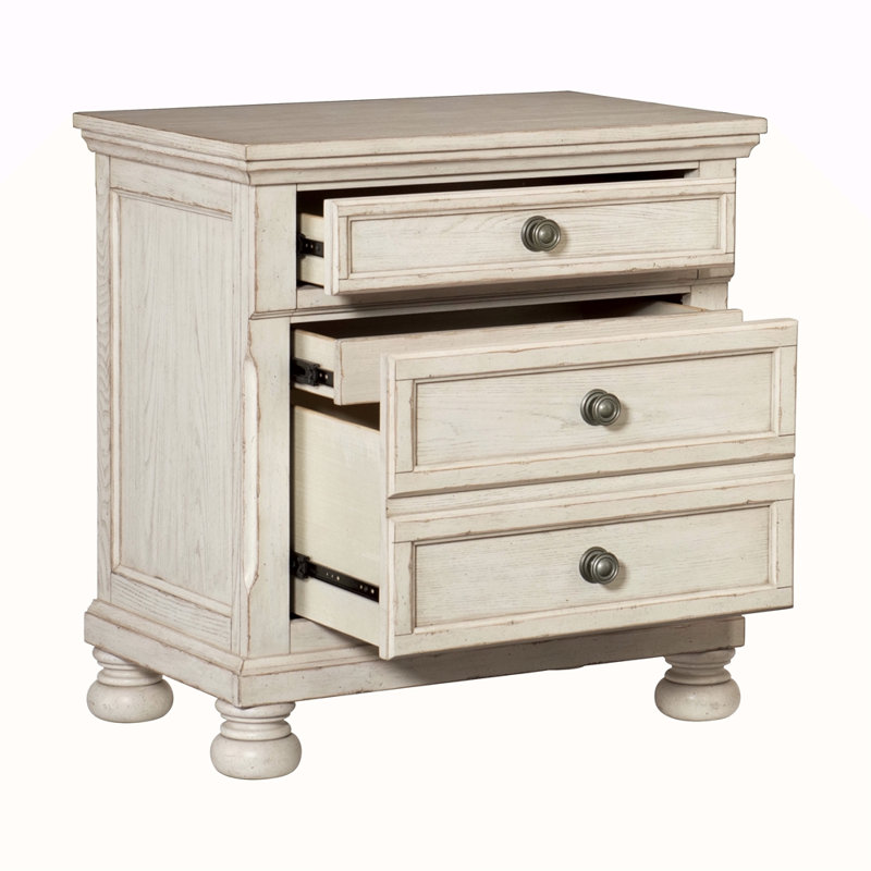 Table de chevet transitionnelle avec tiroir et cachette, Blanc