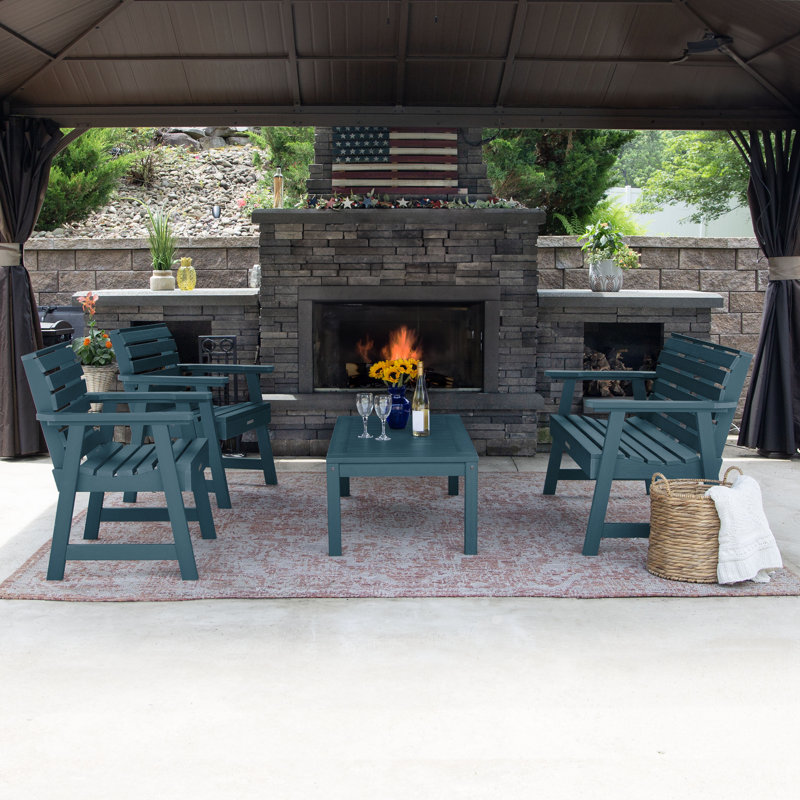 Anette 4 - Person Patio Conversation Set, Nantucket Blue