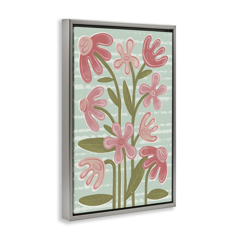 Cadre flottant rose avec fleurs Mid-Century, par Martina Pavlova, H 31 po x l 21 po, Cadre flottant gris lustré
