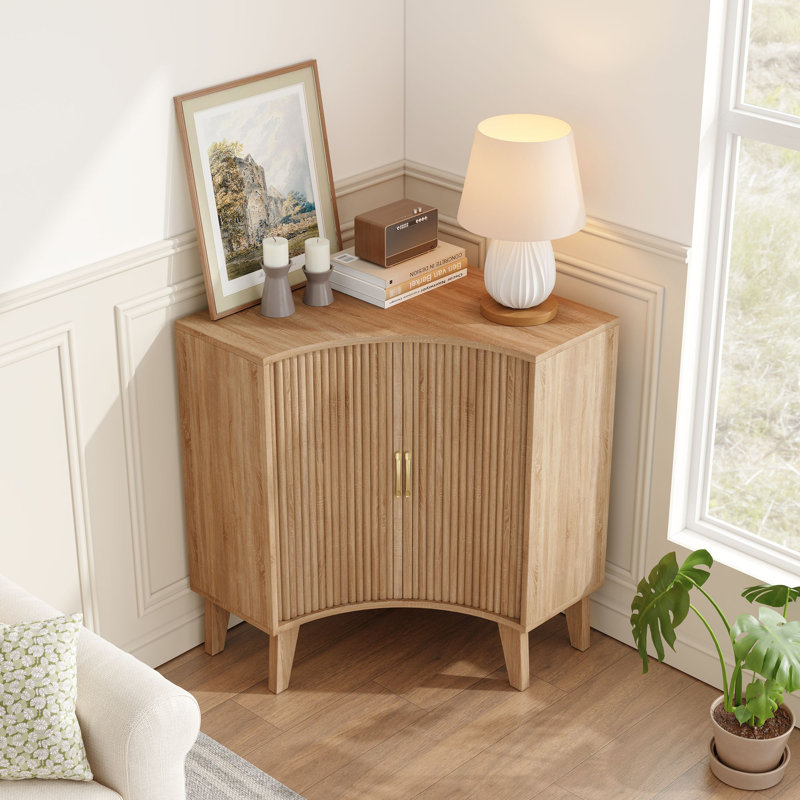 Sliding 2 - Door Corner Accent Cabinet, Natural