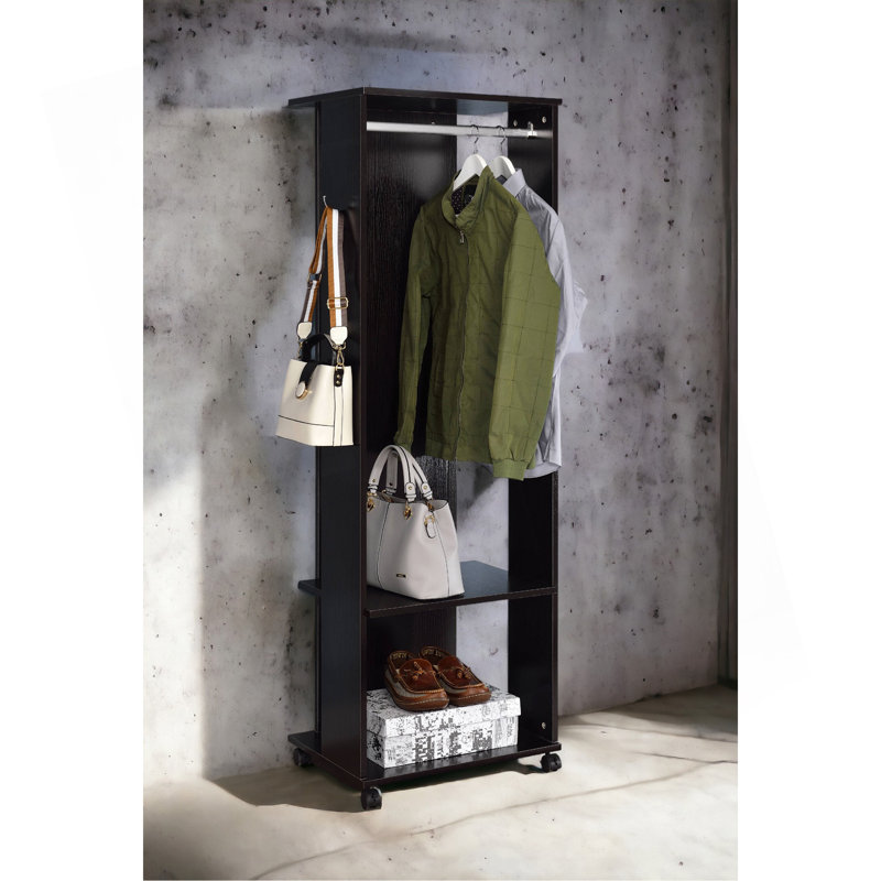 Stylish Hall Tree With Open Compartments, Hanging Rod, And Full-Length Mirror, A Practical And Elegant Addition To Your Home.