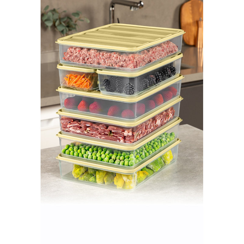 Durable Plastic Storage Box Set (7 Pieces), Yellow | 2 x 6.9 x 13.0 inches (1650 ml) & 5 x 9.1 x 2.6 inches (3500 ml) | 100% Dishwasher Safe | Ideal for Organizing Home, Office, and Crafts