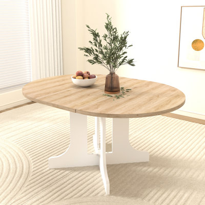 Table Ã  manger ovale extensible, 150 x 109 cm, pour la cuisine, rallonge amovible, piÃ¨tement solide, table blanche, avec matÃ©riaux et finition