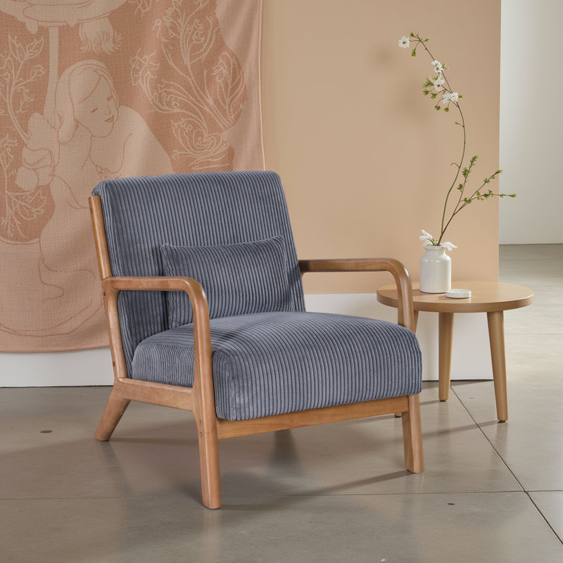 Scandinavian Lounge Chair - Corduroy Upholstery with Solid Wood Frame, Modern Minimalist Armchair, Blue
